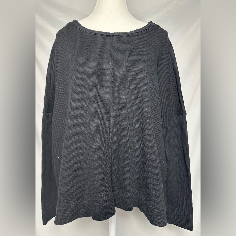 ANTHROPOLOGIE Black‎ Waffle Knit Thermal Long Sleeve Top Size M
